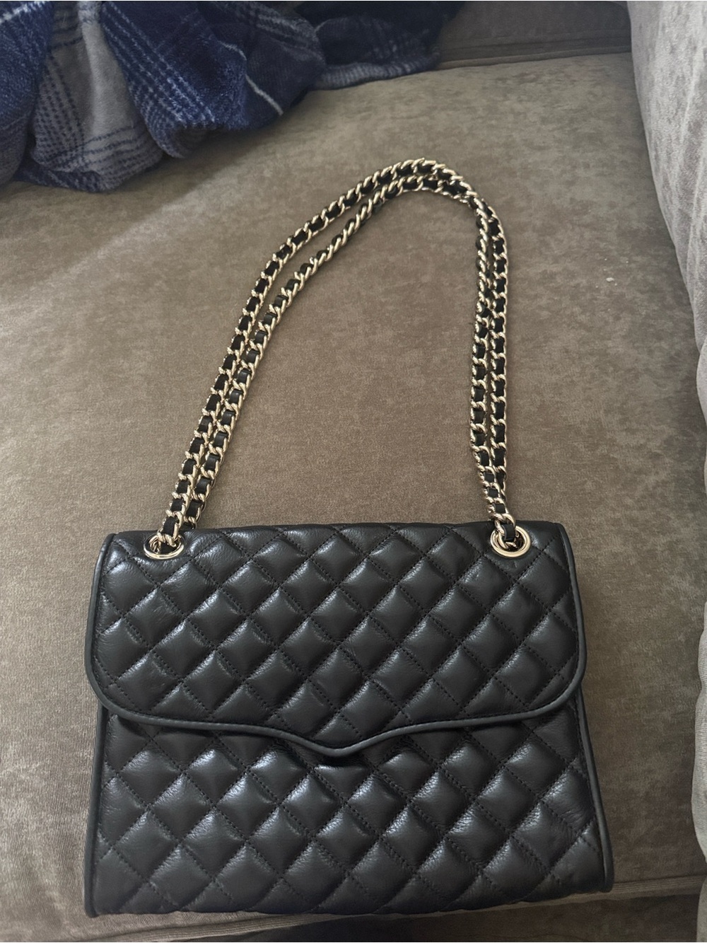 Rebecca Minkoff Black Quilted Shoulder Bag with Gold Chain